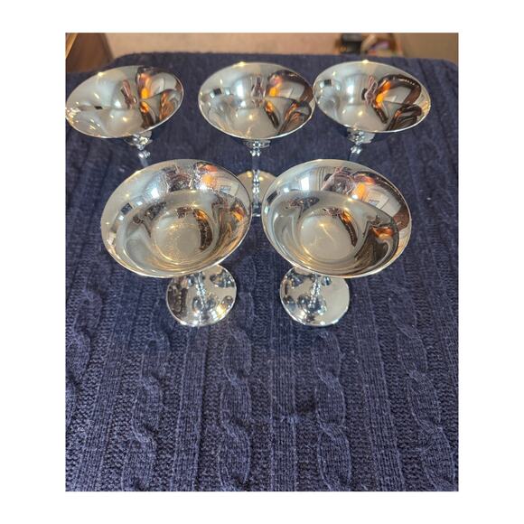 Vintage Farberware chrome coupe set of 5 mid-century modern cocktail glasses - Picture 3 of 5